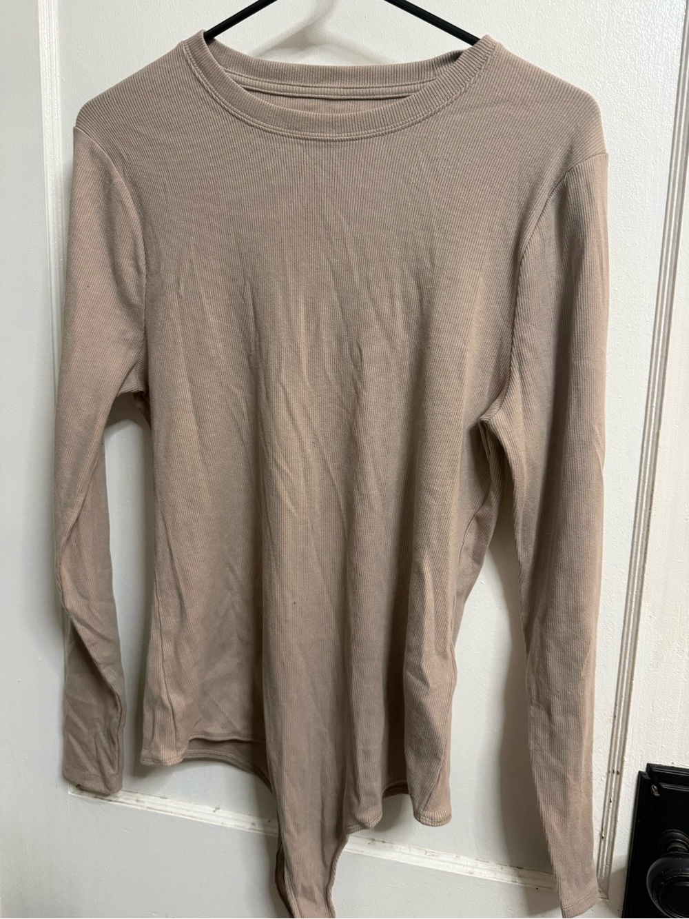 Women's Long-Sleeve Crewneck bodysuit in Taupe